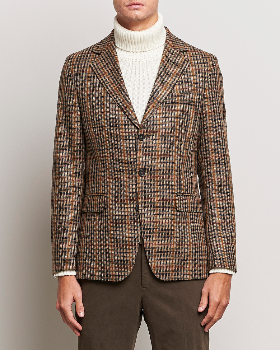 Hombres | Blazers | Oscar Jacobson | Eizer Houndstooth Wool/Cashmere Blazer Brown