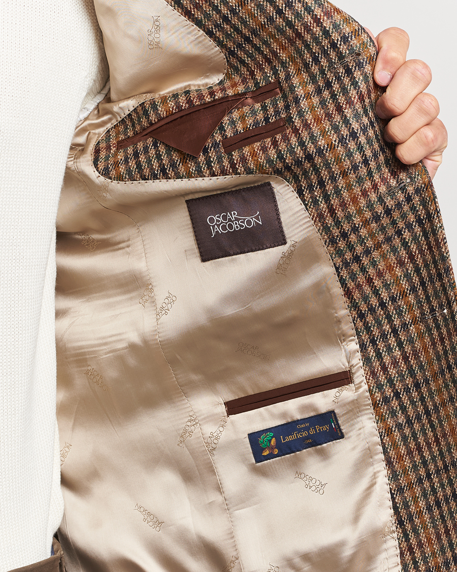 Hombres | Blazers | Oscar Jacobson | Eizer Houndstooth Wool/Cashmere Blazer Brown