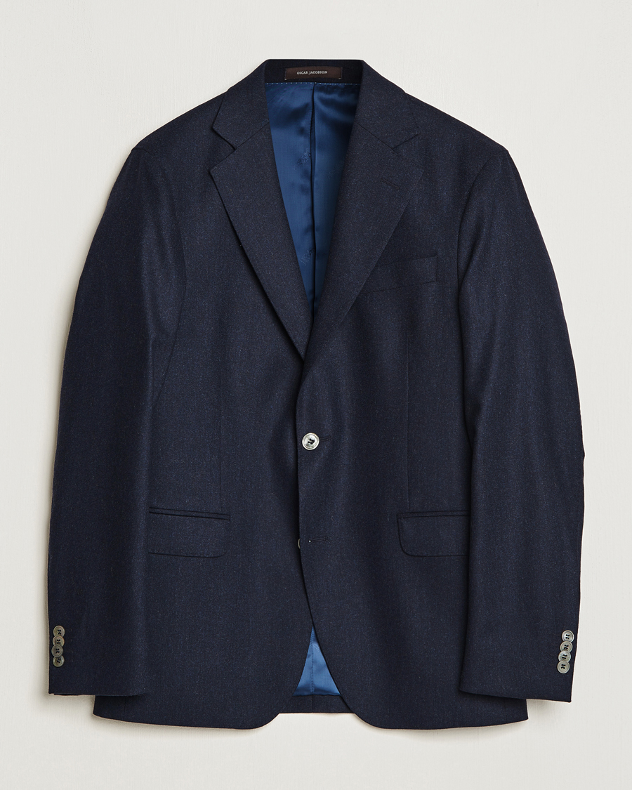 Hombres | Blazers | Oscar Jacobson | Ego Wool Flannel Blazer Navy Melange