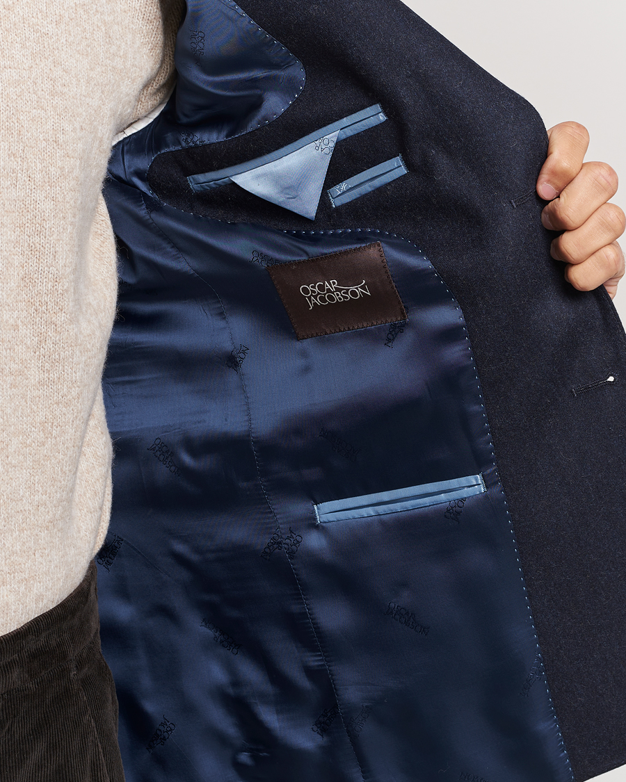 Hombres | Blazers | Oscar Jacobson | Ego Wool Flannel Blazer Navy Melange