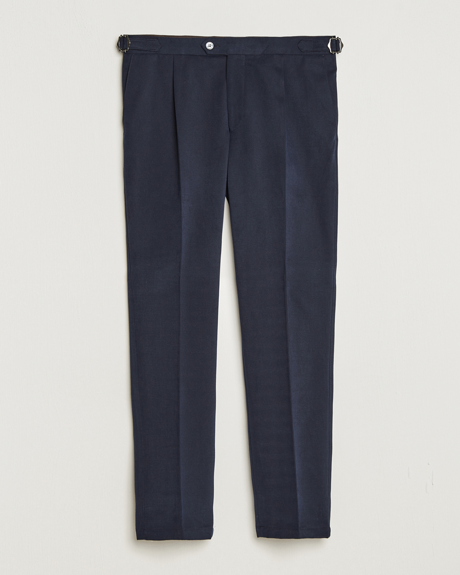 Hombres | Pantalones | Oscar Jacobson | Delon Brushed Cotton Trousers Navy