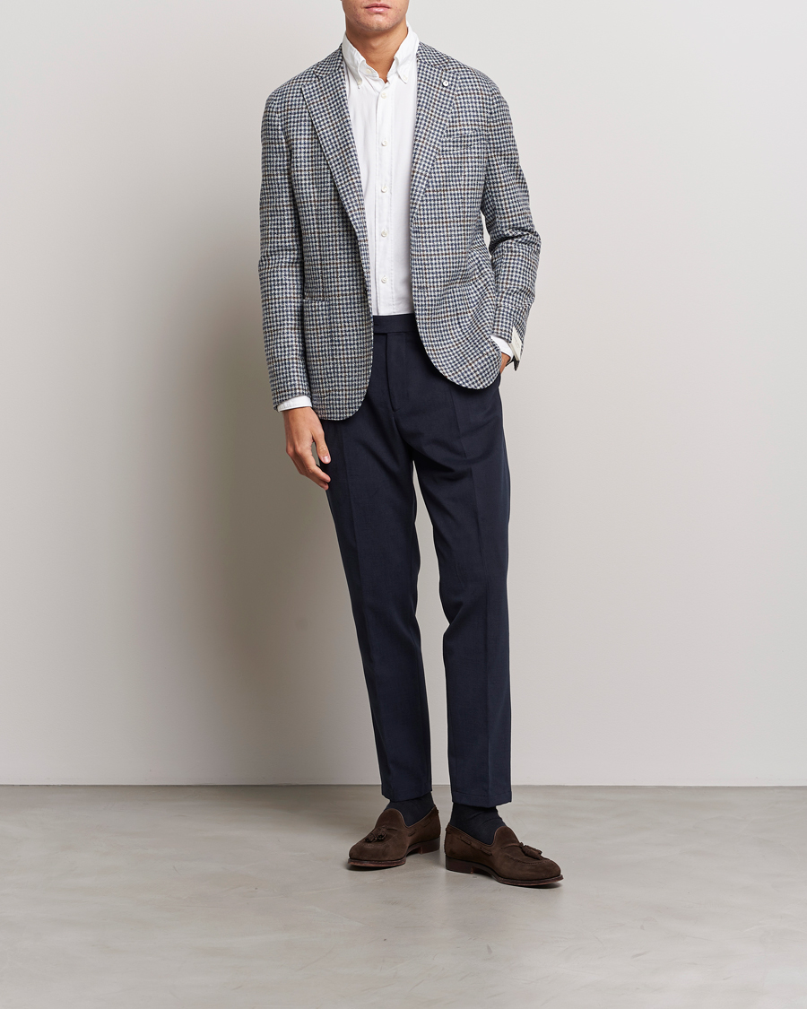 Hombres | Pantalones | Oscar Jacobson | Delon Brushed Cotton Trousers Navy