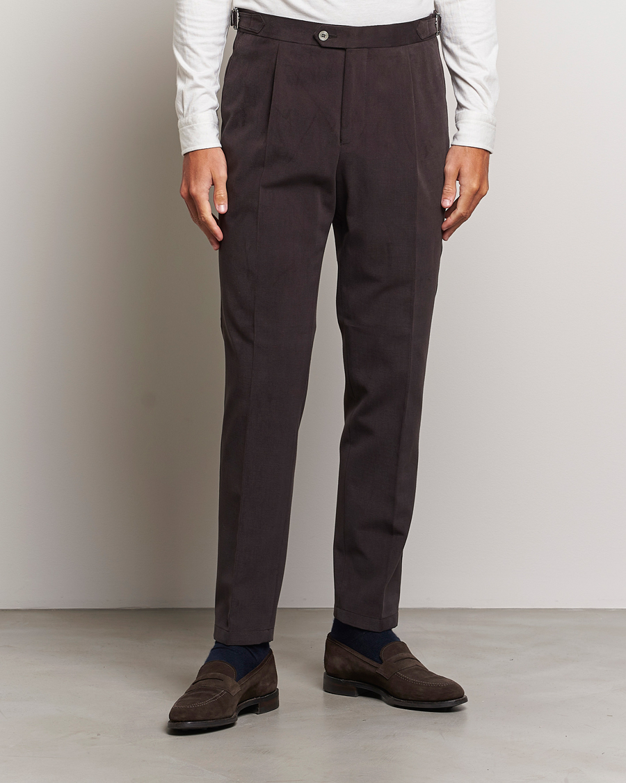 Hombres | Pantalones | Oscar Jacobson | Delon Brushed Cotton Trousers Brown