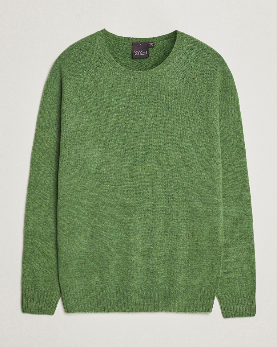 Hombres | Jerséis y prendas de punto | Oscar Jacobson | Kendal Raglan Wool Crewneck Green