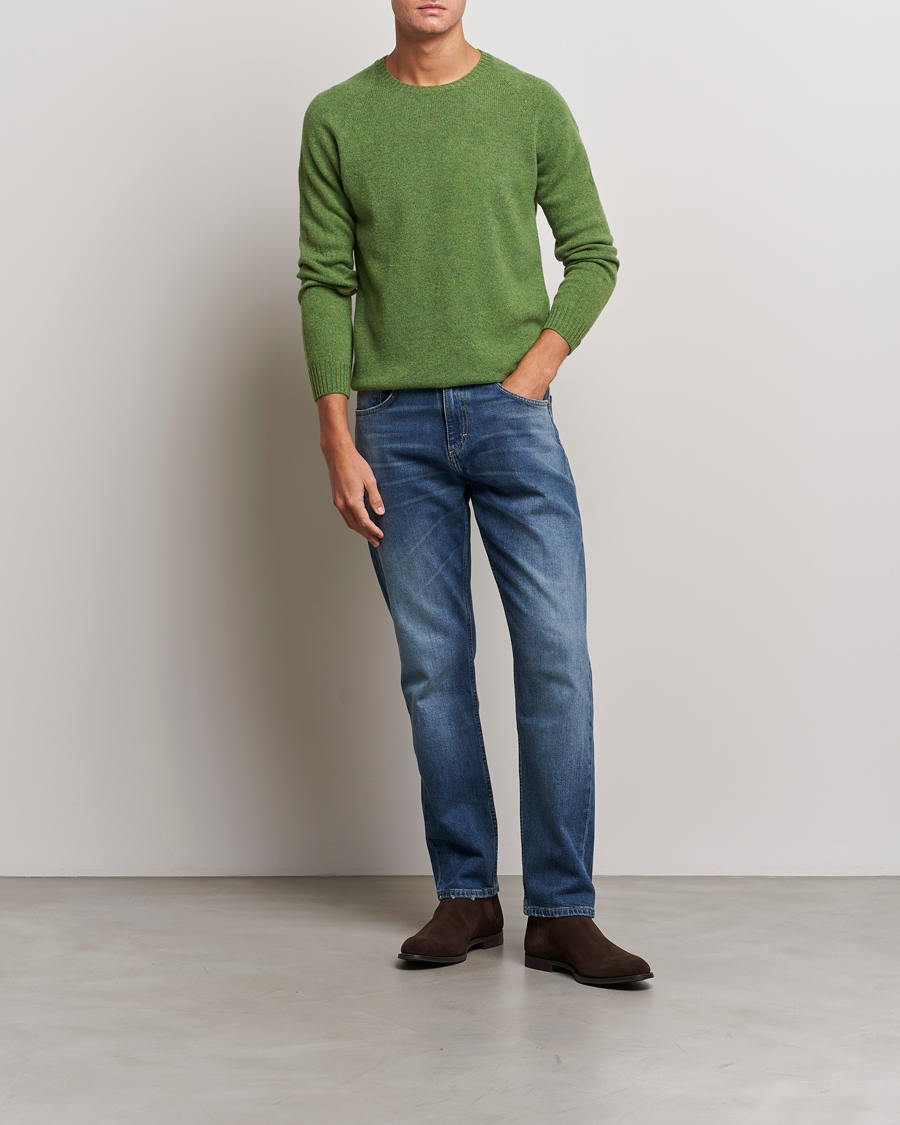 Hombres | Jerséis y prendas de punto | Oscar Jacobson | Kendal Raglan Wool Crewneck Green
