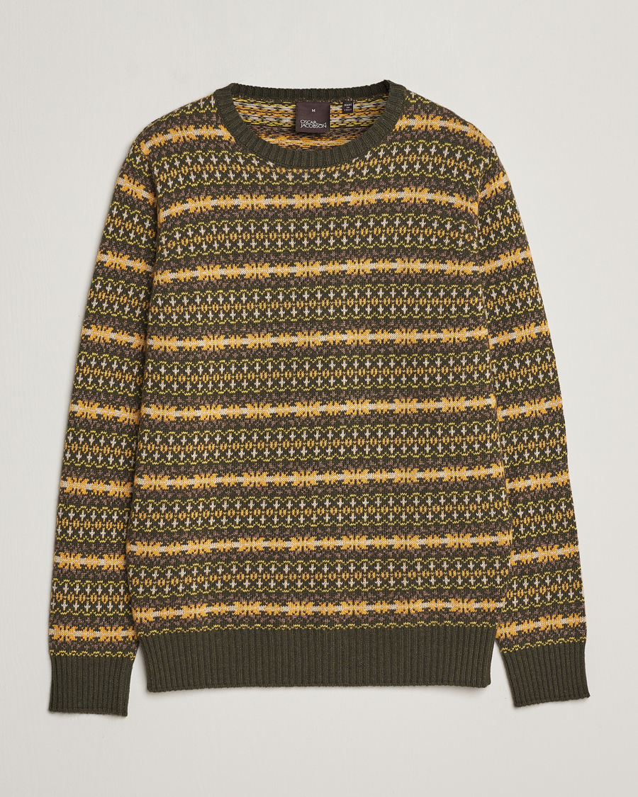 Hombres | Jerséis y prendas de punto | Oscar Jacobson | Pete Fairisle Wool/Cashmere Crewneck Green