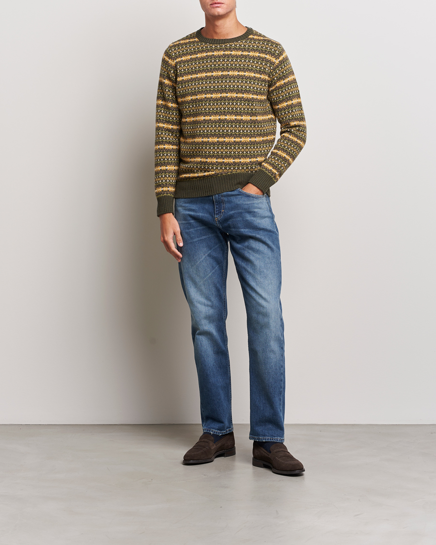 Hombres | Jerséis y prendas de punto | Oscar Jacobson | Pete Fairisle Wool/Cashmere Crewneck Green