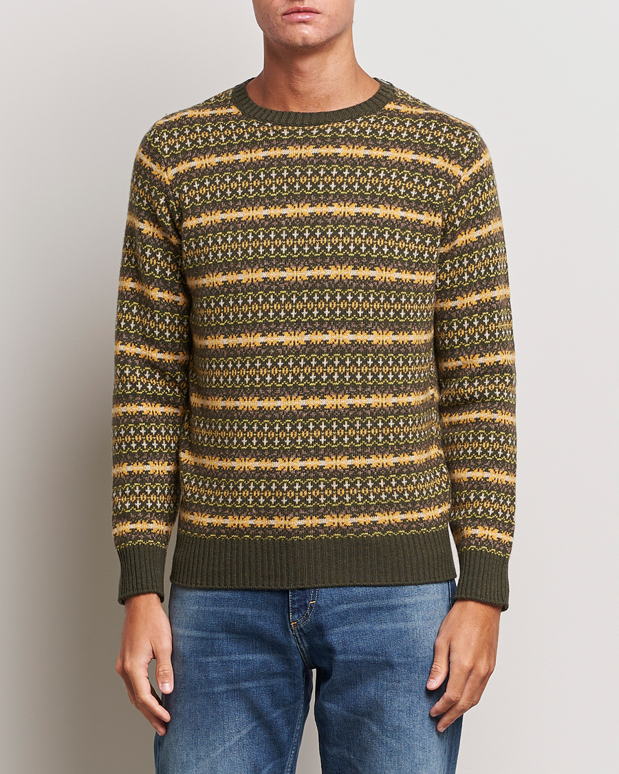Hombres | Jerséis y prendas de punto | Oscar Jacobson | Pete Fairisle Wool/Cashmere Crewneck Green