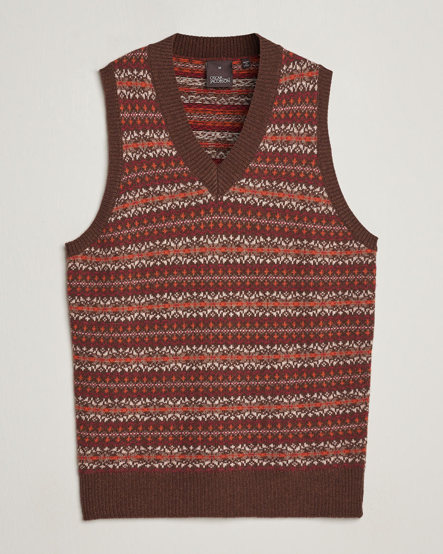 Hombres | Jerséis y prendas de punto | Oscar Jacobson | Lucas Fairisle Wool/Cashmere Vest Red