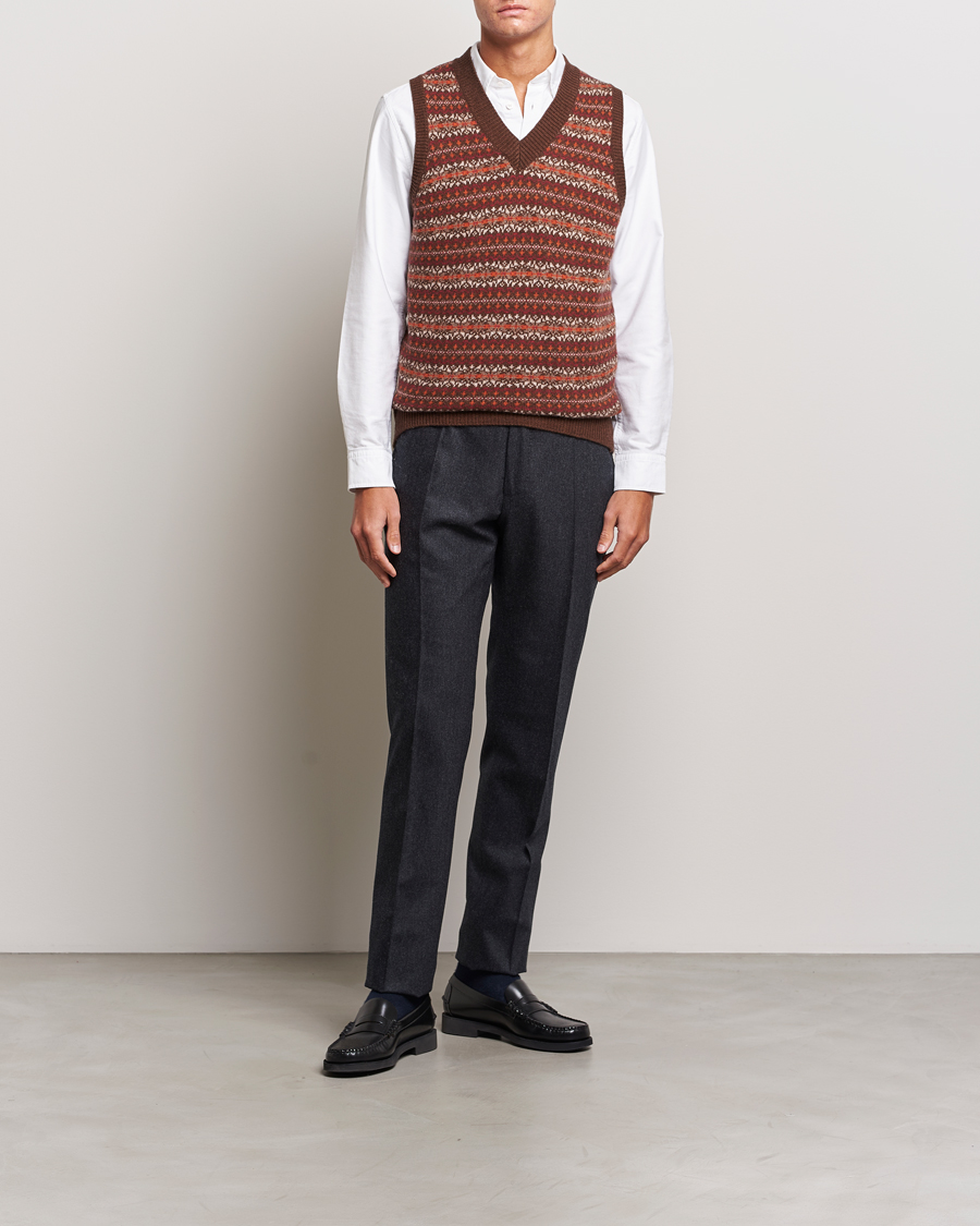 Hombres | Jerséis y prendas de punto | Oscar Jacobson | Lucas Fairisle Wool/Cashmere Vest Red