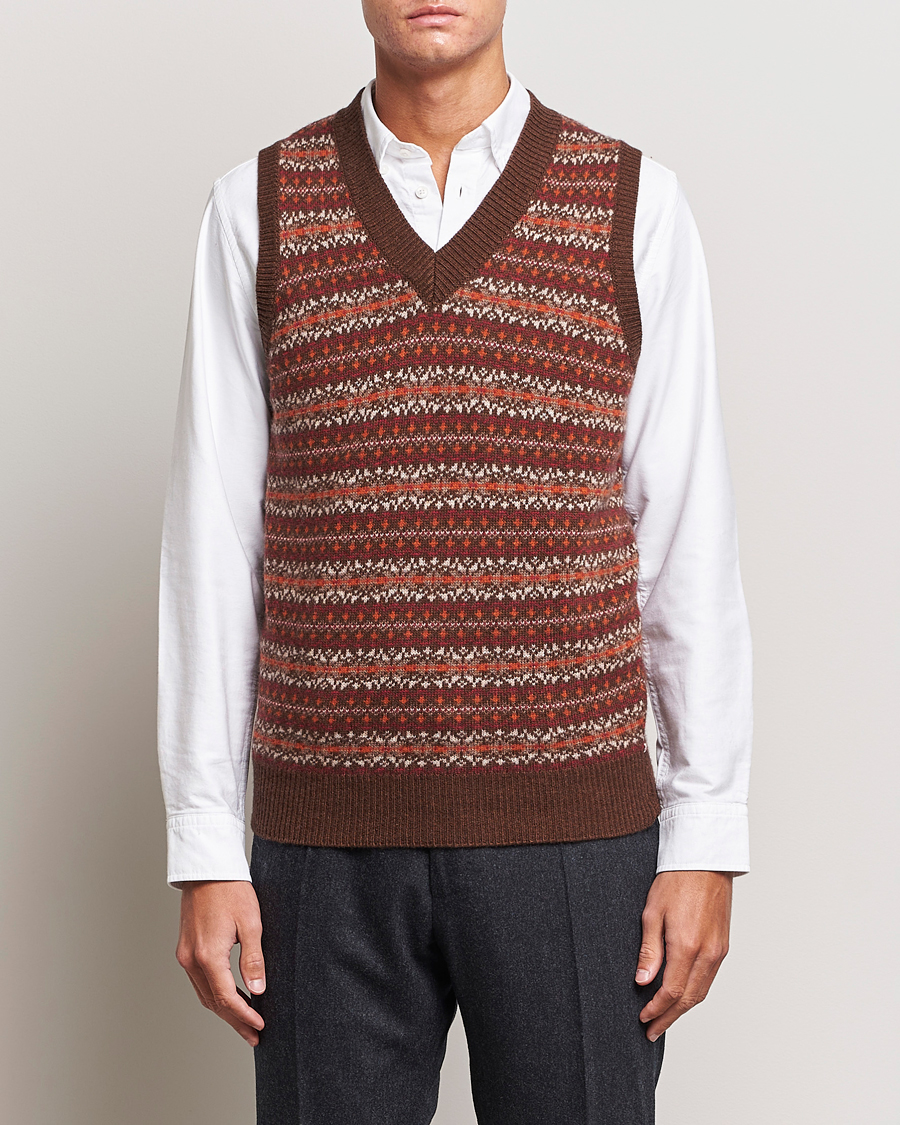 Hombres | Jerséis y prendas de punto | Oscar Jacobson | Lucas Fairisle Wool/Cashmere Vest Red