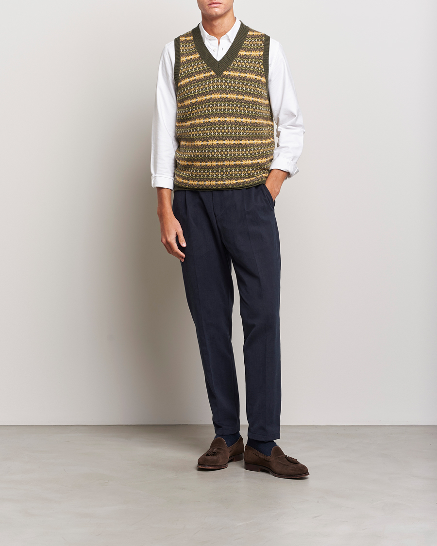 Hombres | Jerséis y prendas de punto | Oscar Jacobson | Lucas Fairisle Wool/Cashmere Vest Green