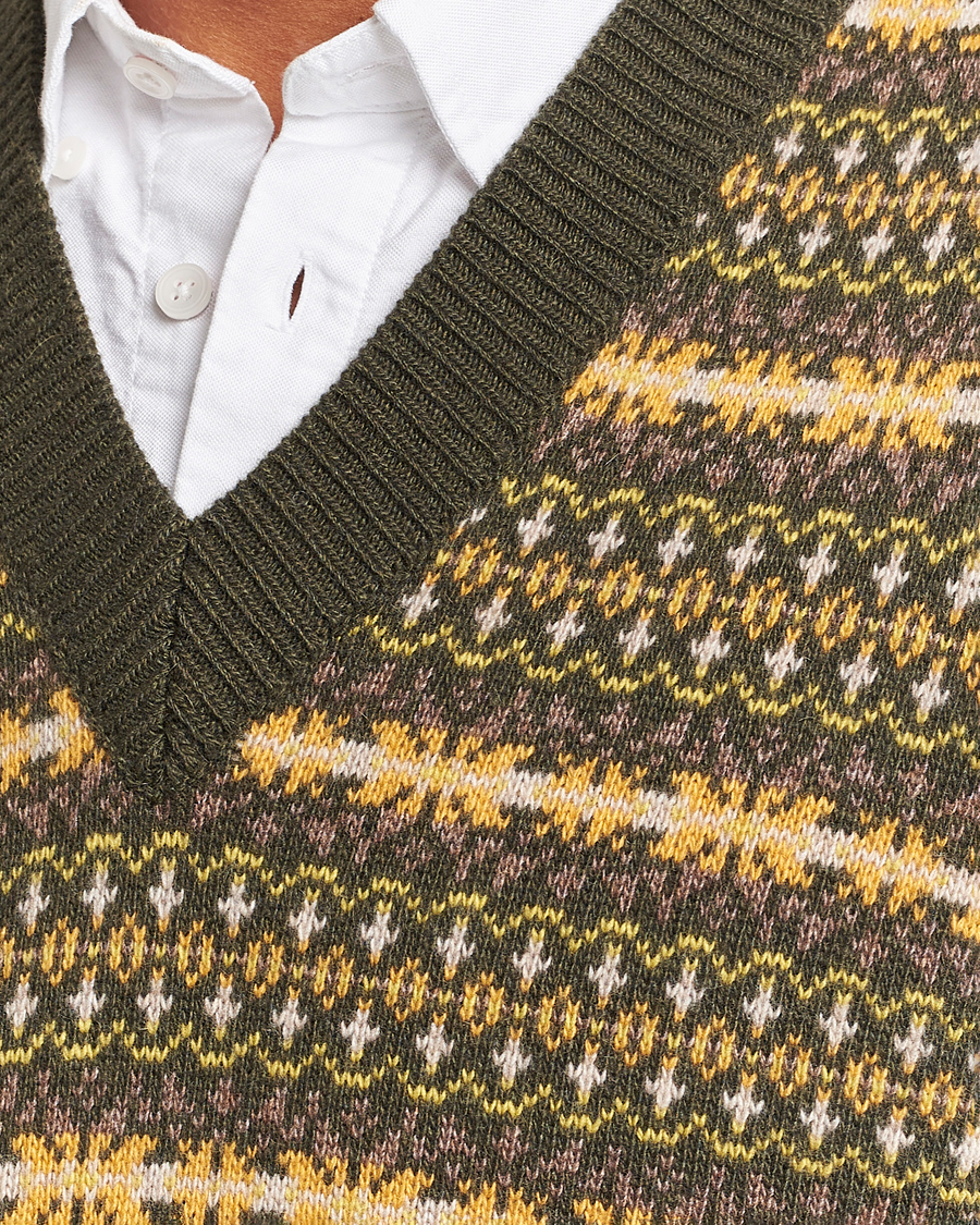 Hombres | Jerséis y prendas de punto | Oscar Jacobson | Lucas Fairisle Wool/Cashmere Vest Green