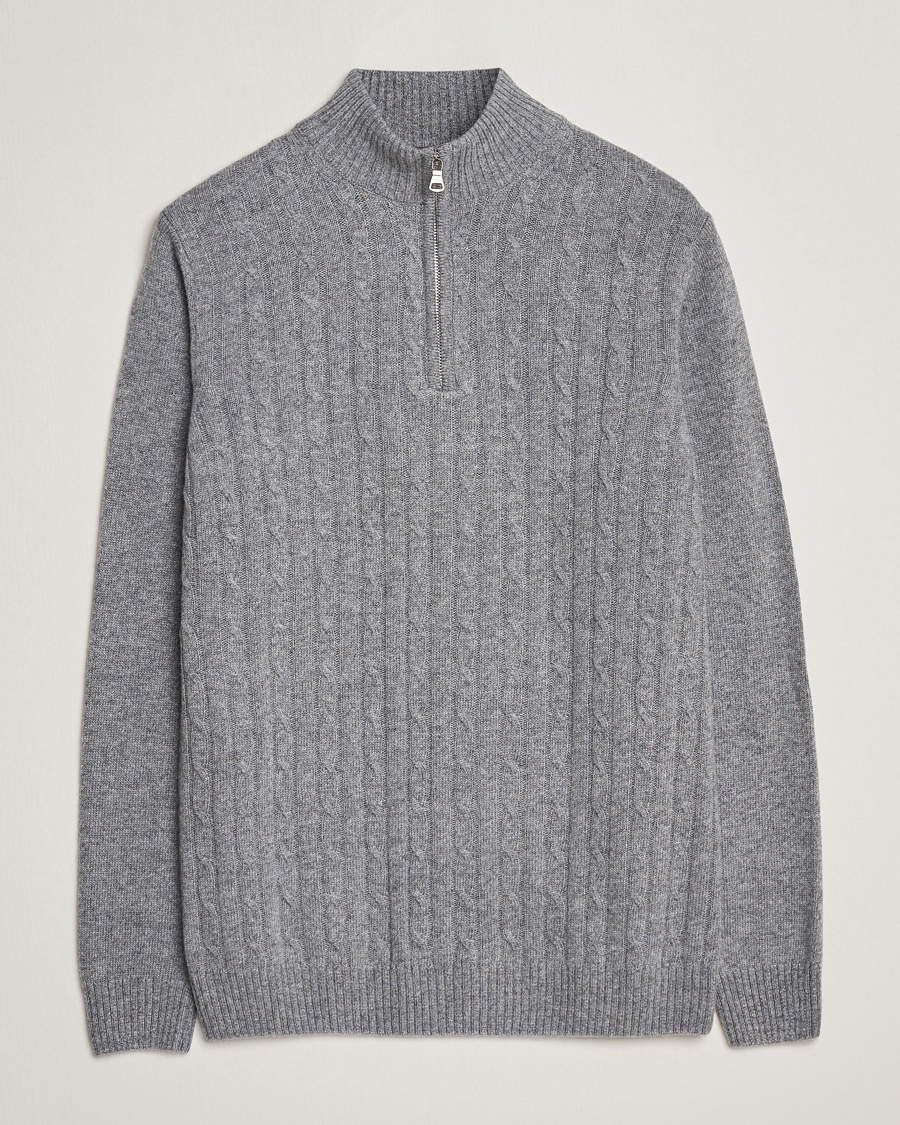 Hombres | Jerséis y prendas de punto | Oscar Jacobson | Percy Wool/Cashmere Knitted Half Zip Grey Melange