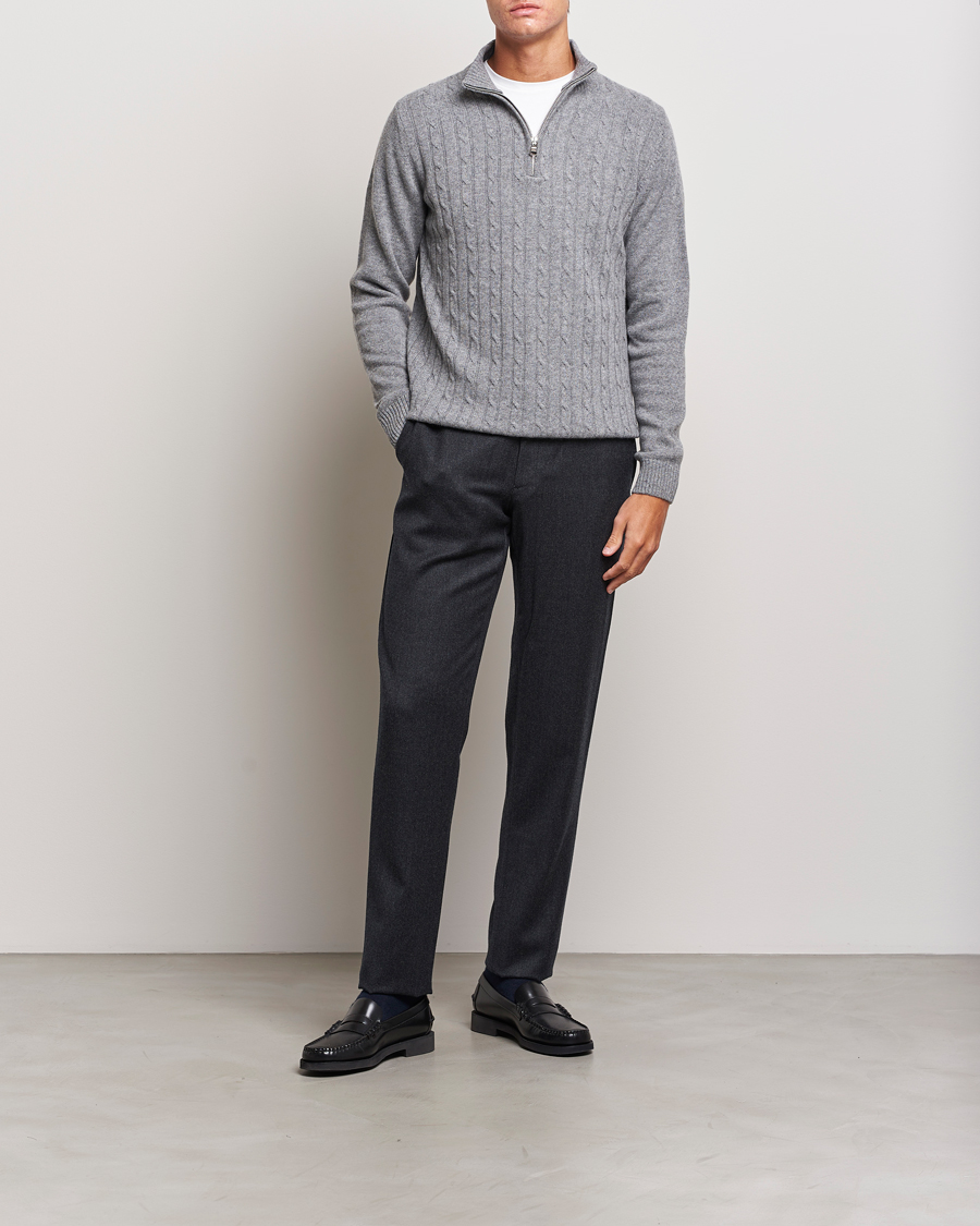 Hombres | Jerséis y prendas de punto | Oscar Jacobson | Percy Wool/Cashmere Knitted Half Zip Grey Melange