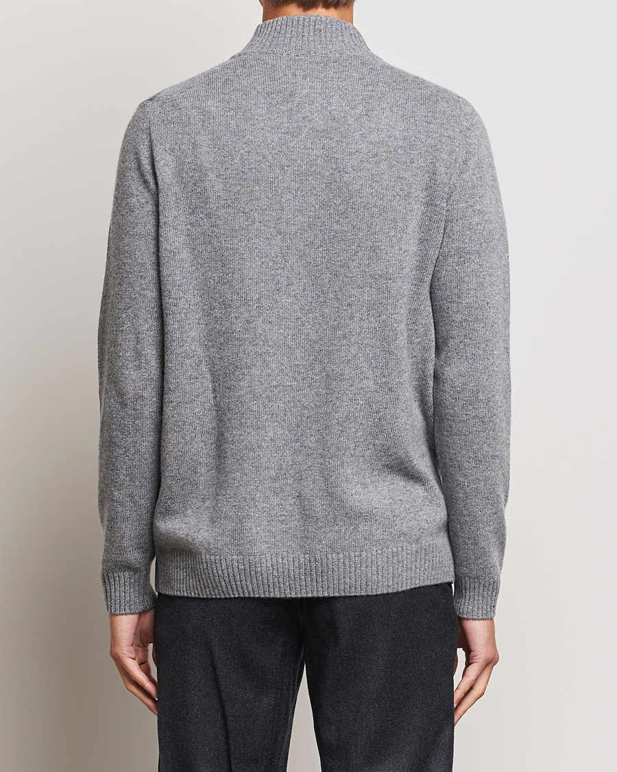 Hombres | Jerséis y prendas de punto | Oscar Jacobson | Percy Wool/Cashmere Knitted Half Zip Grey Melange