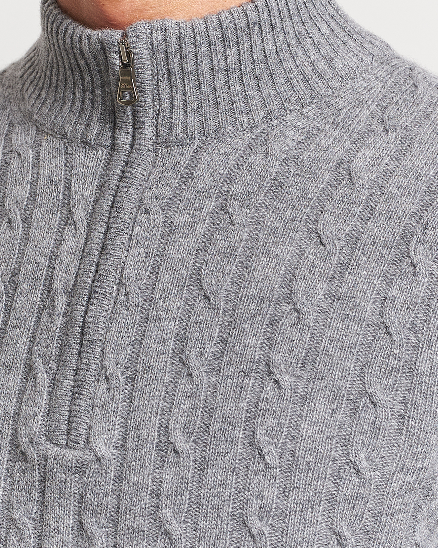 Hombres | Jerséis y prendas de punto | Oscar Jacobson | Percy Wool/Cashmere Knitted Half Zip Grey Melange