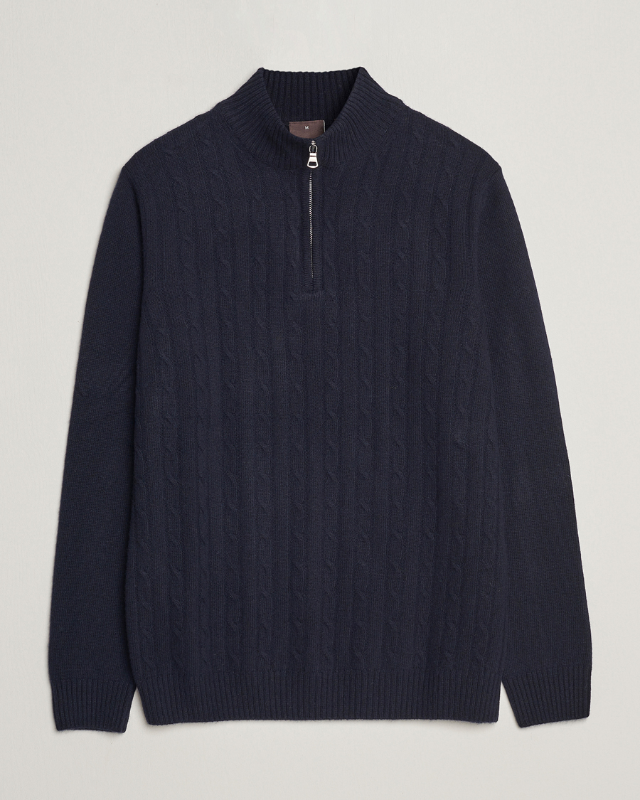 Hombres | Jerséis y prendas de punto | Oscar Jacobson | Percy Wool/Cashmere Knitted Half Zip Navy