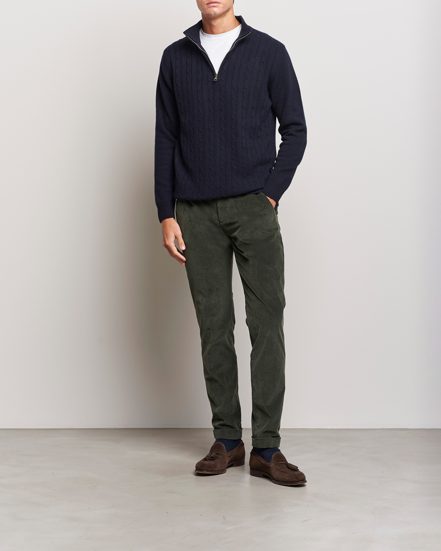 Hombres | Jerséis y prendas de punto | Oscar Jacobson | Percy Wool/Cashmere Knitted Half Zip Navy