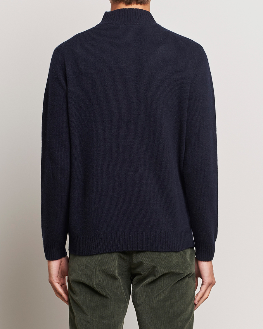 Hombres | Jerséis y prendas de punto | Oscar Jacobson | Percy Wool/Cashmere Knitted Half Zip Navy