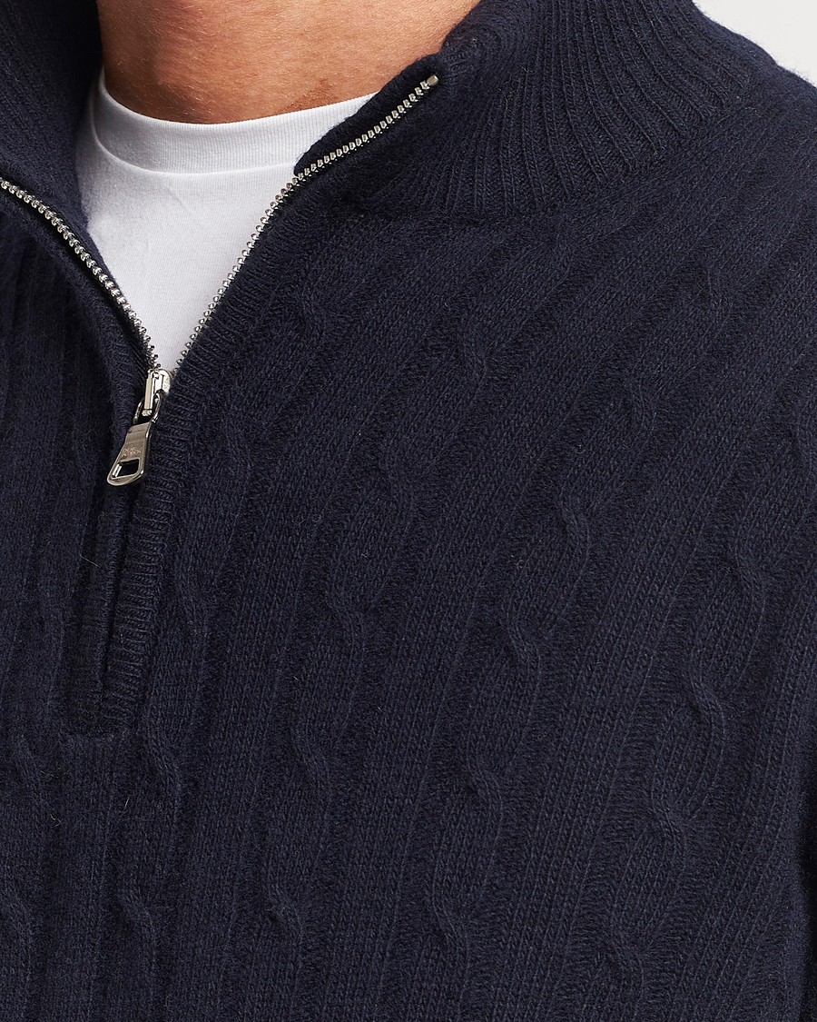 Hombres | Jerséis y prendas de punto | Oscar Jacobson | Percy Wool/Cashmere Knitted Half Zip Navy