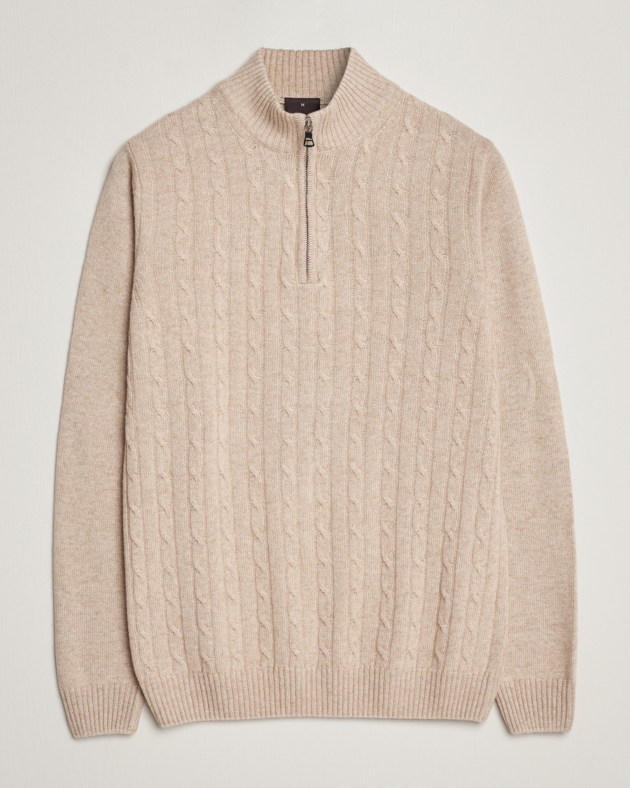 Hombres | Jerséis y prendas de punto | Oscar Jacobson | Percy Wool/Cashmere Knitted Half Zip Beige