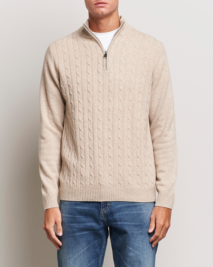 Hombres | Jerséis y prendas de punto | Oscar Jacobson | Percy Wool/Cashmere Knitted Half Zip Beige