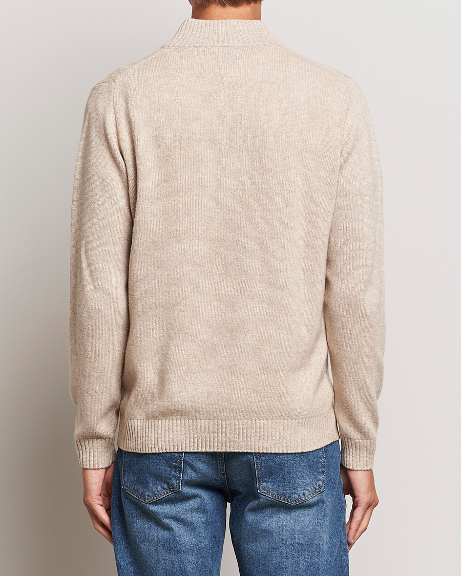 Hombres | Jerséis y prendas de punto | Oscar Jacobson | Percy Wool/Cashmere Knitted Half Zip Beige