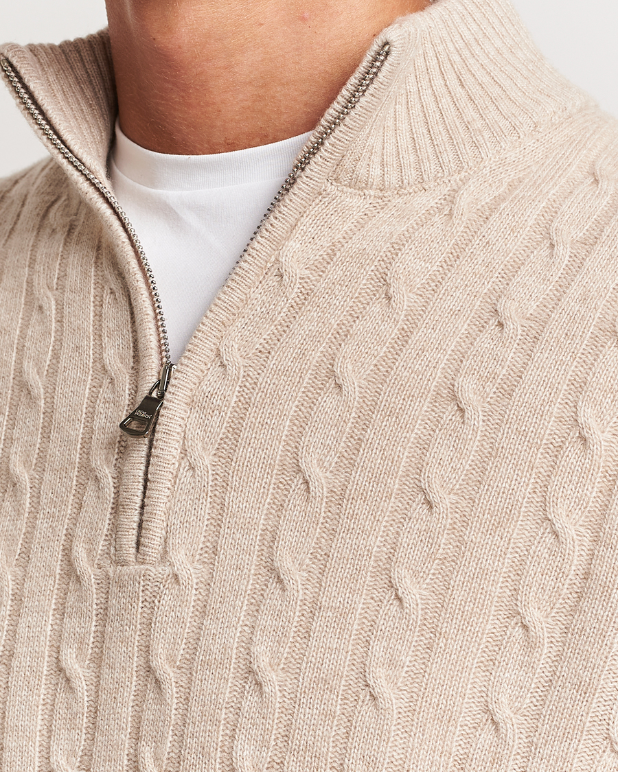Hombres | Jerséis y prendas de punto | Oscar Jacobson | Percy Wool/Cashmere Knitted Half Zip Beige