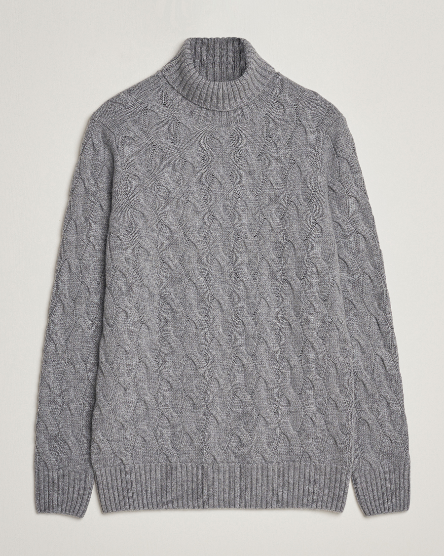 Hombres | Jerséis y prendas de punto | Oscar Jacobson | Seth Heavy Knitted Wool/Cashmere Cable Rollneck Grey