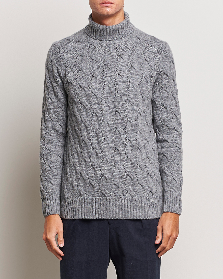 Hombres | Jerséis y prendas de punto | Oscar Jacobson | Seth Heavy Knitted Wool/Cashmere Cable Rollneck Grey