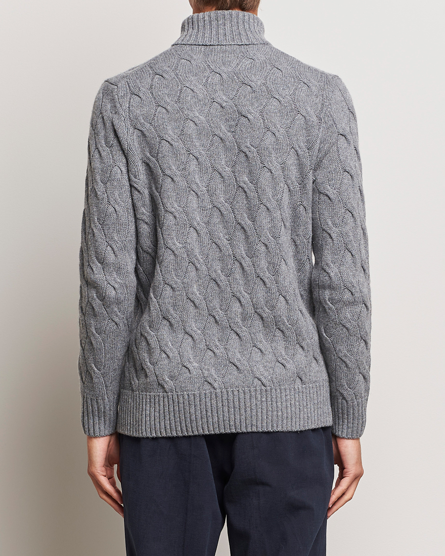 Hombres | Jerséis y prendas de punto | Oscar Jacobson | Seth Heavy Knitted Wool/Cashmere Cable Rollneck Grey