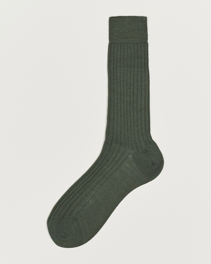 Hombres | Ropa interior y calcetines | Bresciani | Wool/Nylon Ribbed Short Socks Green