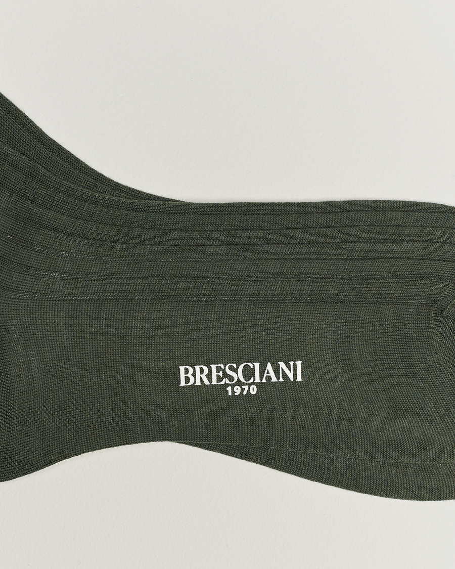 Hombres | Italian Department | Bresciani | Wool/Nylon Ribbed Short Socks Green