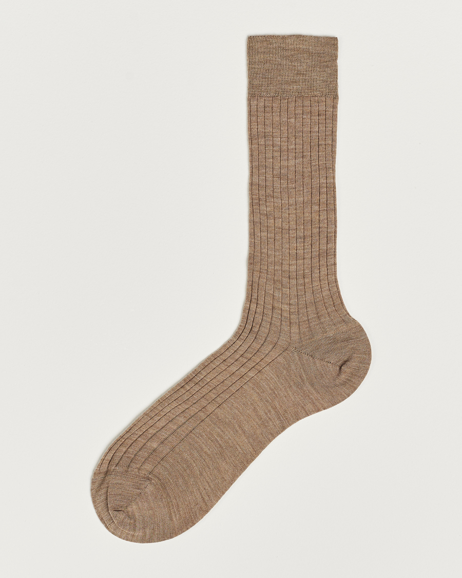 Hombres | Ropa interior y calcetines | Bresciani | Wool/Nylon Ribbed Short Socks Beige Melange