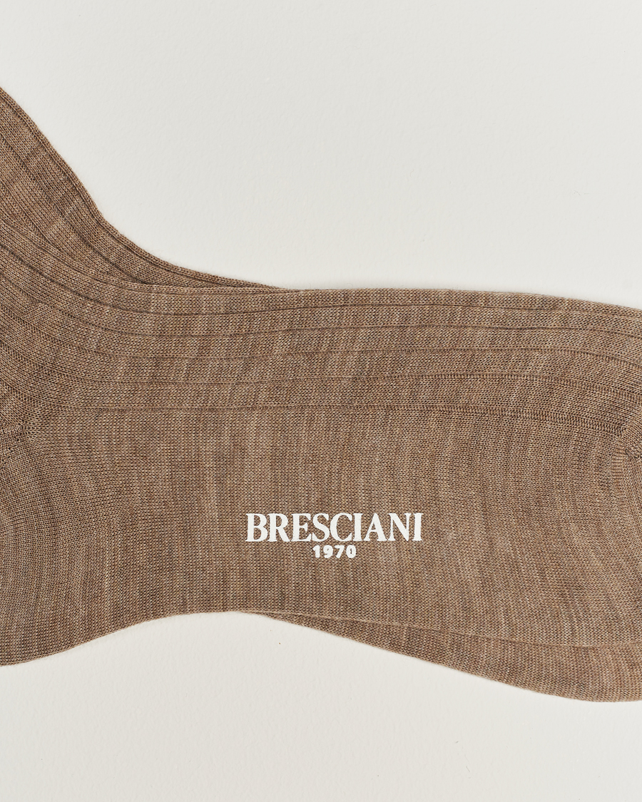 Hombres | Calcetines | Bresciani | Wool/Nylon Ribbed Short Socks Beige Melange