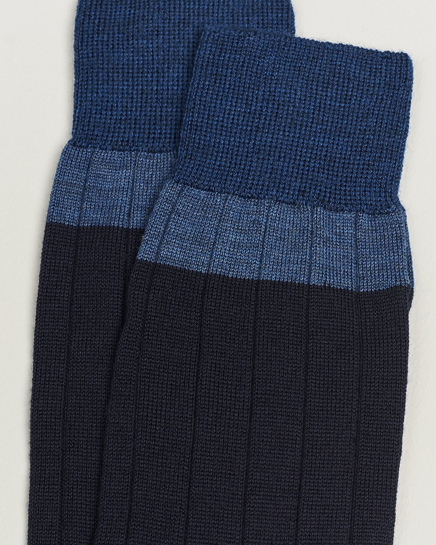 Hombres | Ropa interior y calcetines | Bresciani | Wide Ribbed Block Stripe Wool Socks Navy