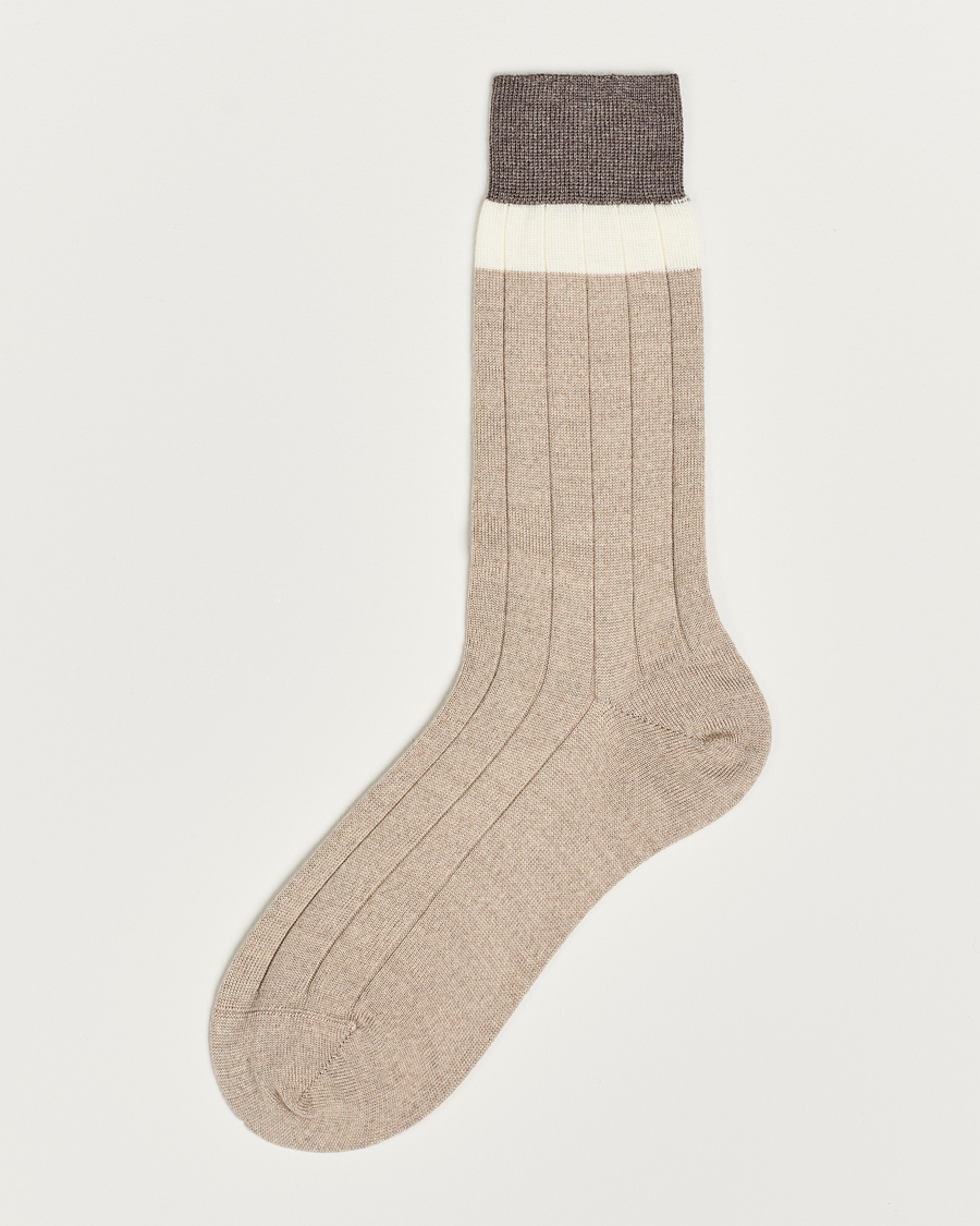Hombres | Ropa interior y calcetines | Bresciani | Wide Ribbed Block Stripe Wool Socks Biege