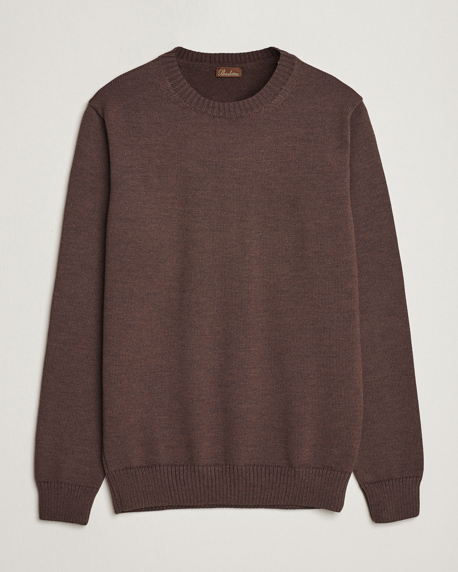 Hombres | Jerséis y prendas de punto | Stenströms | Chunky Merino Crew Neck Brown