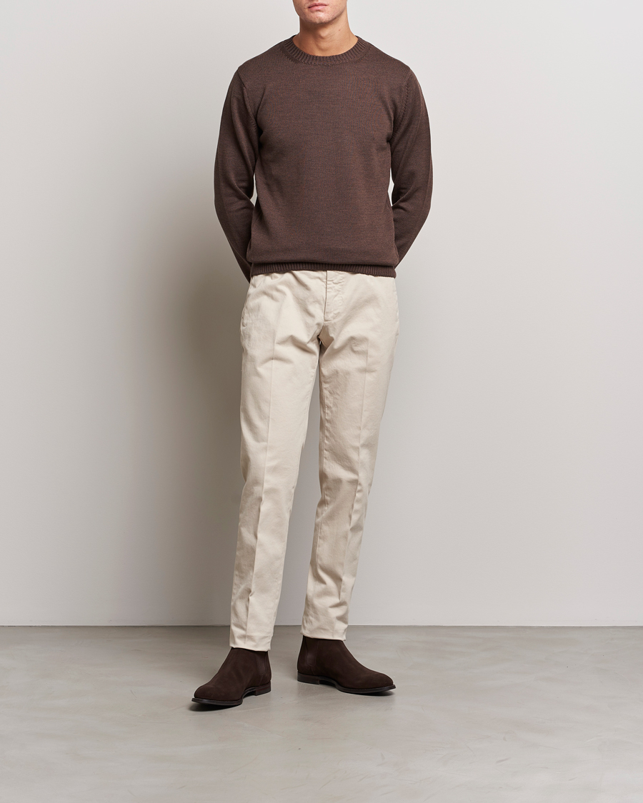 Hombres | Jerséis y prendas de punto | Stenströms | Chunky Merino Crew Neck Brown