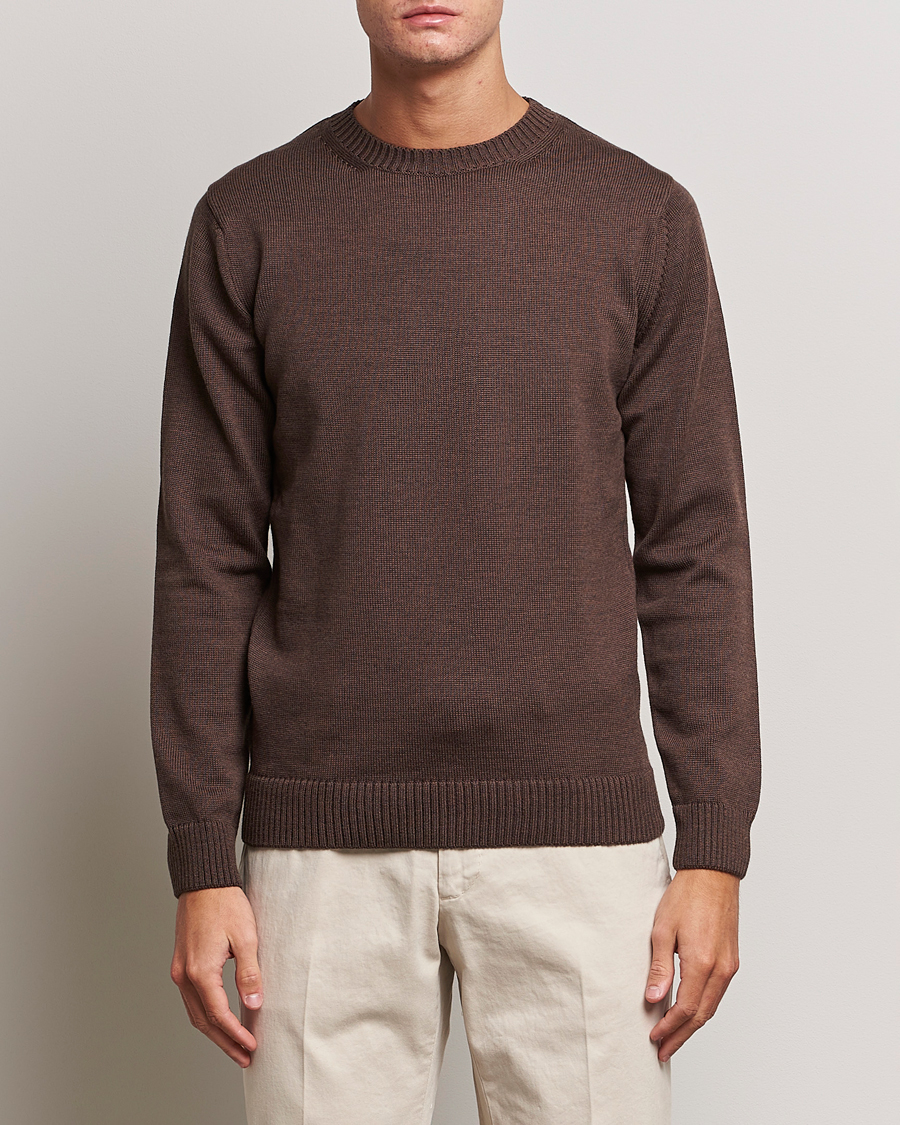 Hombres | Jerséis y prendas de punto | Stenströms | Chunky Merino Crew Neck Brown