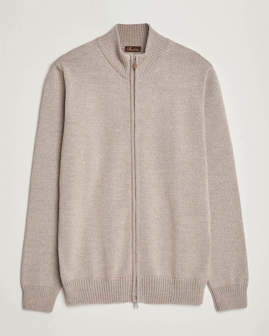 Hombres | Jerséis y prendas de punto | Stenströms | Chunky Merino Full Zip Cardigan Beige