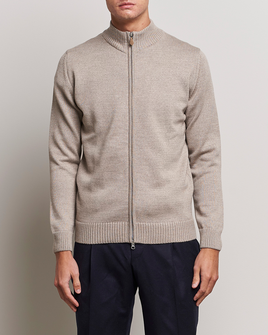 Hombres | Jerséis y prendas de punto | Stenströms | Chunky Merino Full Zip Cardigan Beige