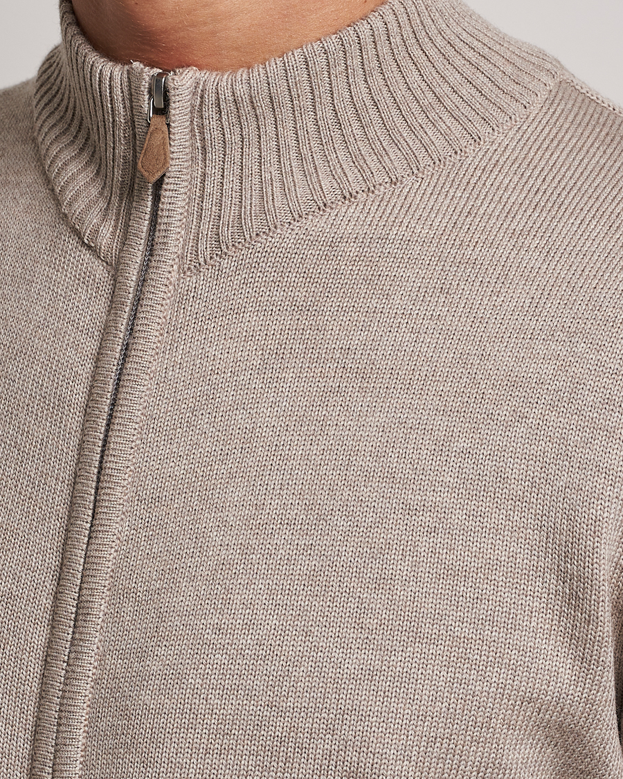 Hombres | Jerséis y prendas de punto | Stenströms | Chunky Merino Full Zip Cardigan Beige