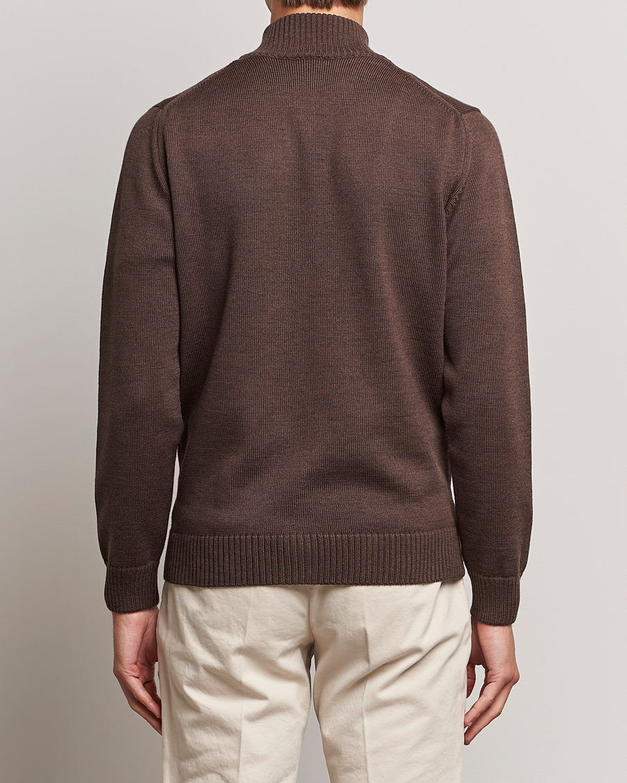 Hombres | Jerséis y prendas de punto | Stenströms | Chunky Merino Full Zip Cardigan Brown