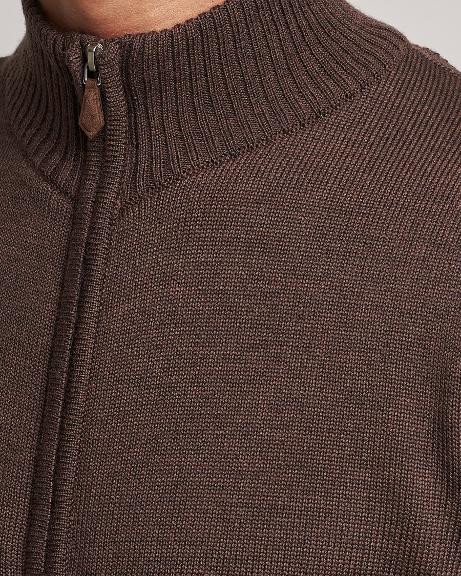 Hombres | Jerséis y prendas de punto | Stenströms | Chunky Merino Full Zip Cardigan Brown