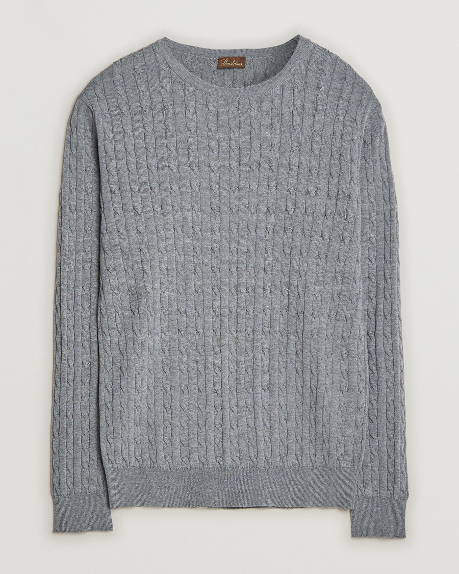 Hombres | Jerséis y prendas de punto | Stenströms | Merino Cable Crew Neck Grey