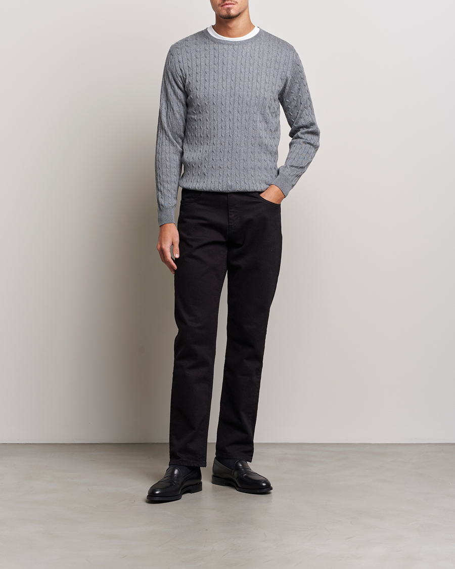 Hombres | Jerséis y prendas de punto | Stenströms | Merino Cable Crew Neck Grey