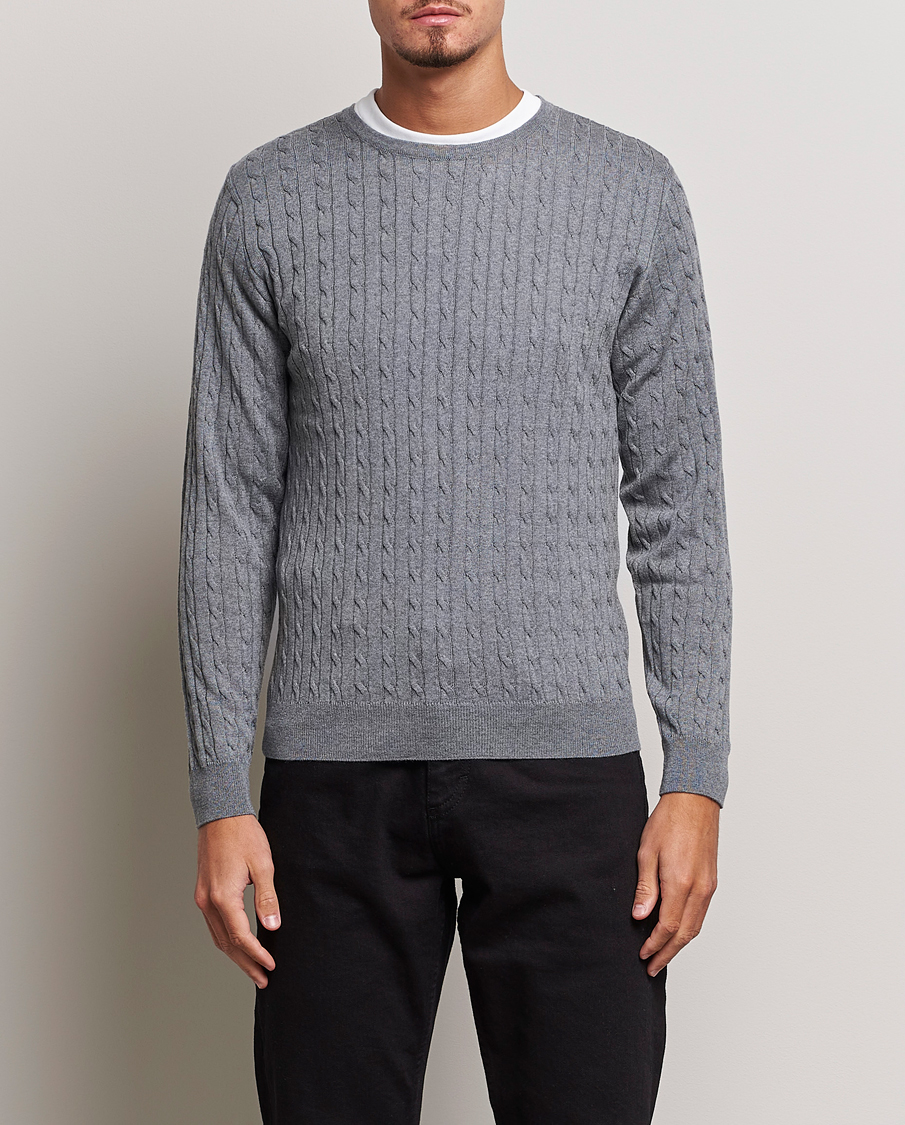 Hombres | Jerséis y prendas de punto | Stenströms | Merino Cable Crew Neck Grey