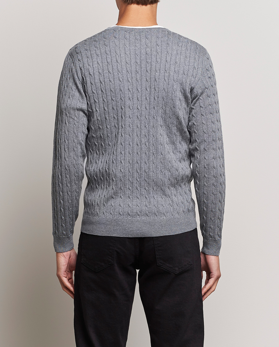 Hombres | Jerséis y prendas de punto | Stenströms | Merino Cable Crew Neck Grey